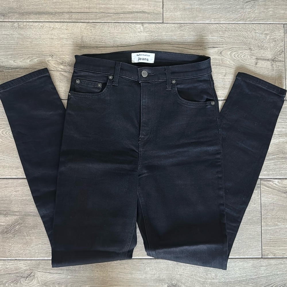 High waist, skinny Reformation Jeans (Color: Black, Size: 28)